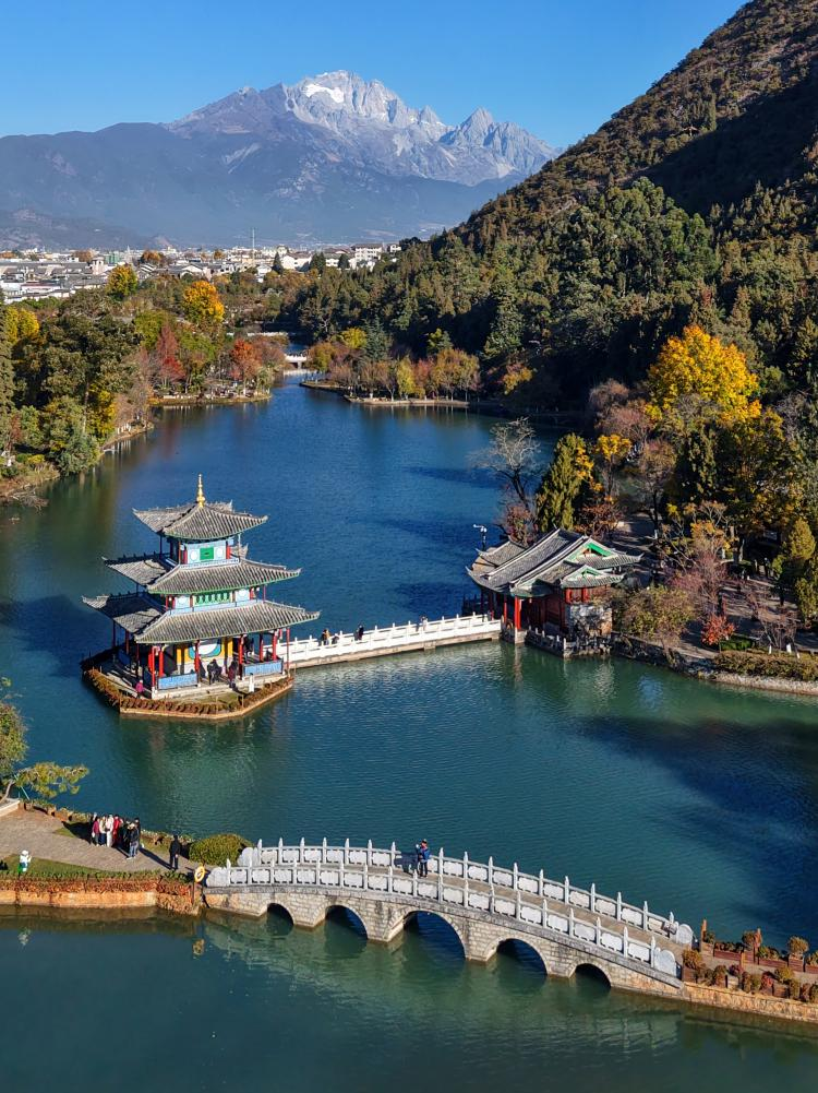 Black Dragon Pool Park landscape in Lijiang Yunnan China.