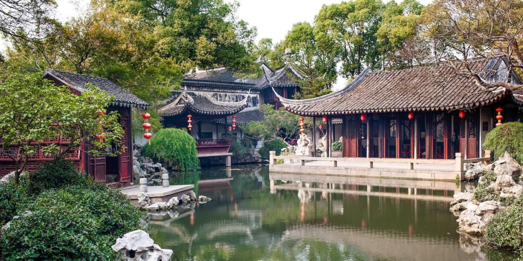 Traditional classical garden landscape in Suzhou Jiangsu China.