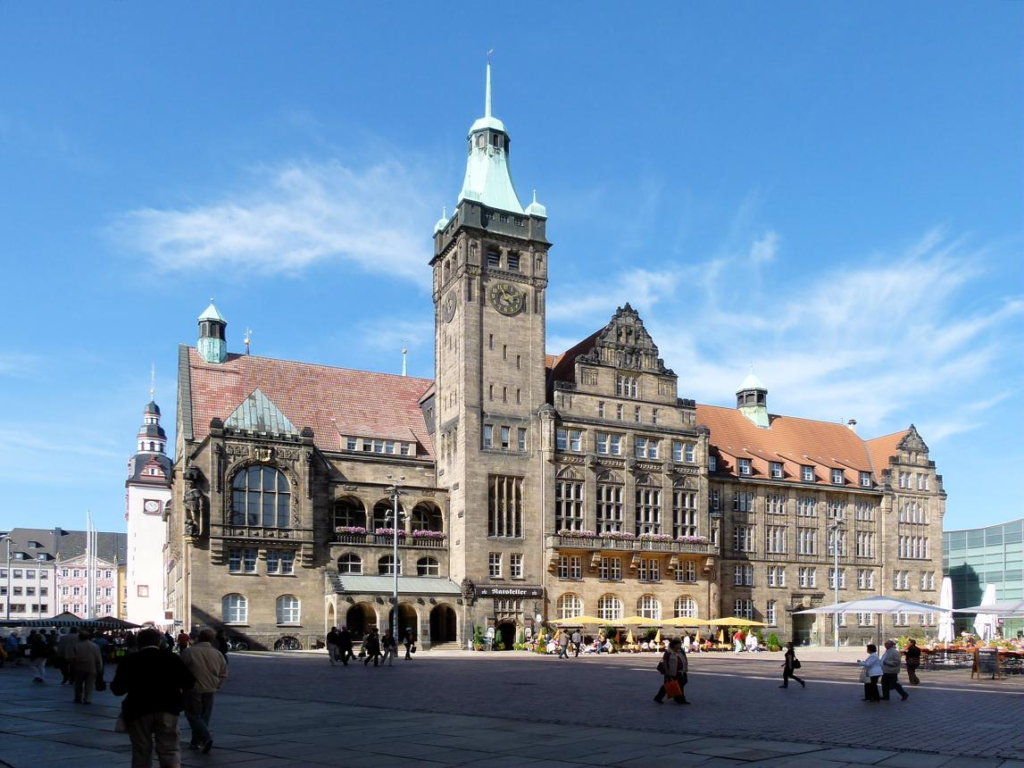 Streets and architecture in Chemnitz Saxony Germany.