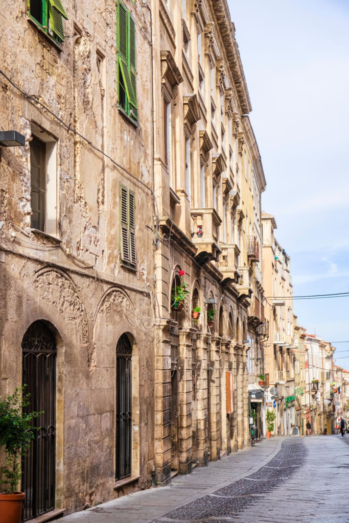 Historic streets and buildings in Sassari Sardinia Italy.