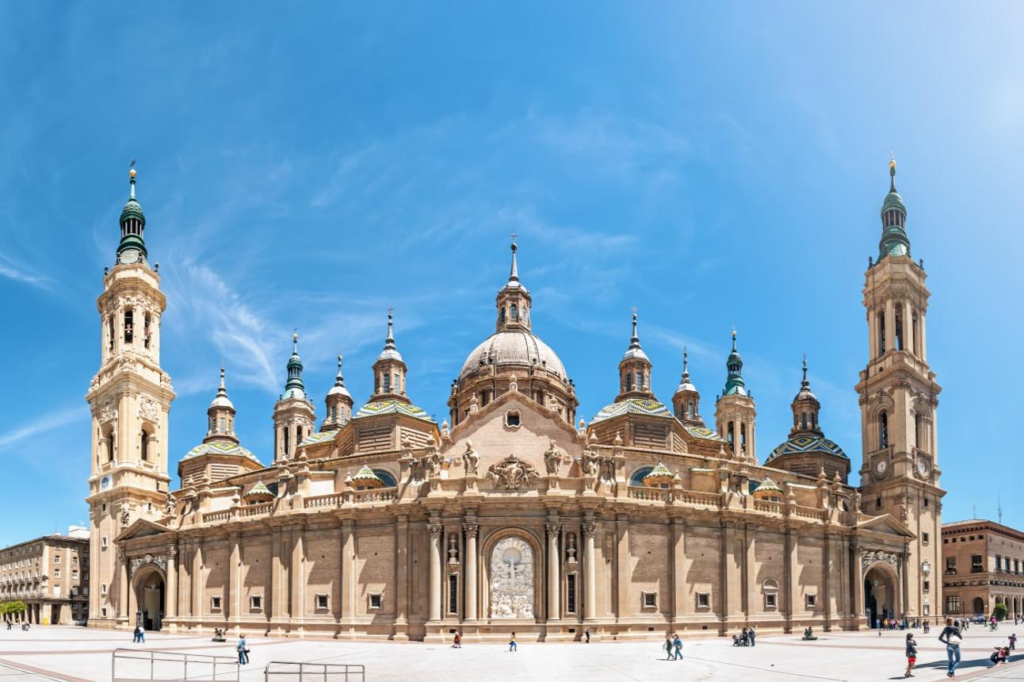 Basilica del Pilar in Zaragoza Spain beside the Ebro River.