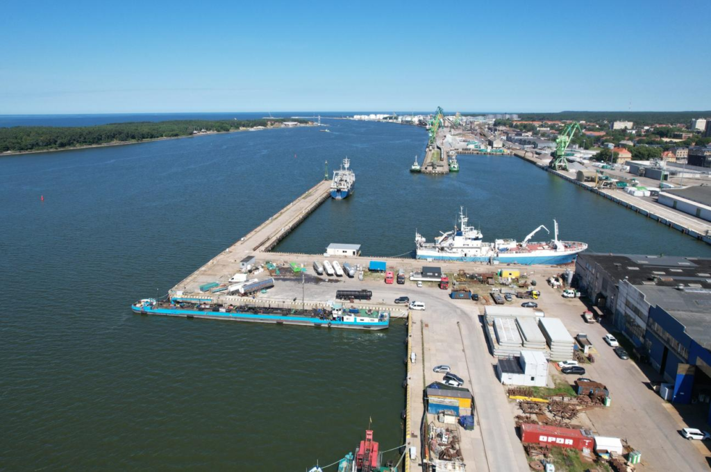 Ships and harbor activity at Klaipėda port, Lithuania