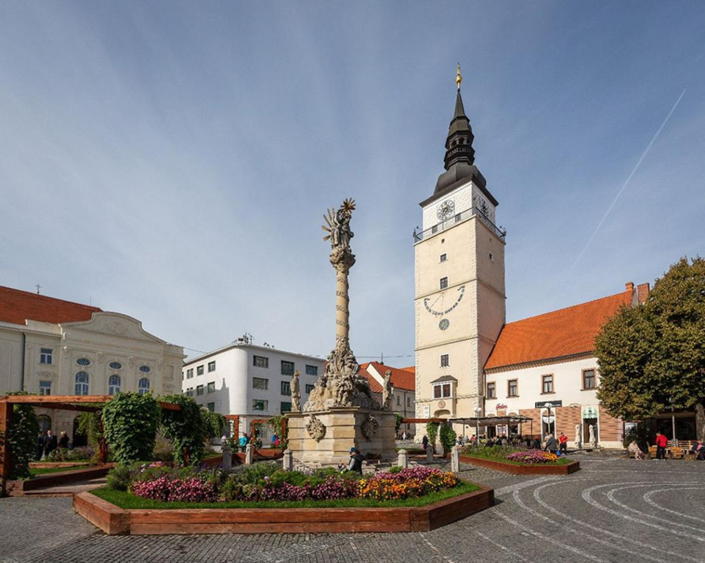 Holy Trinity Square in the center of Trnava, Slovakia.