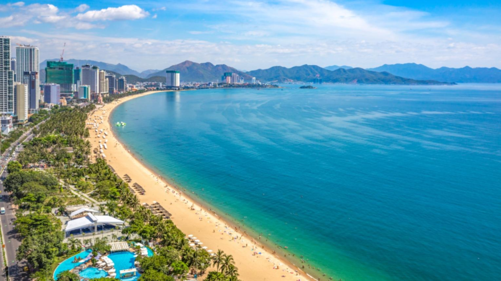 Coastal beach landscape in Nha Trang, Vietnam.