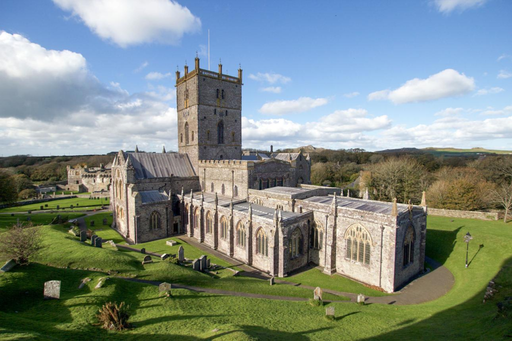 St Davids Cathedral historic landmark in Pembrokeshire Wales.