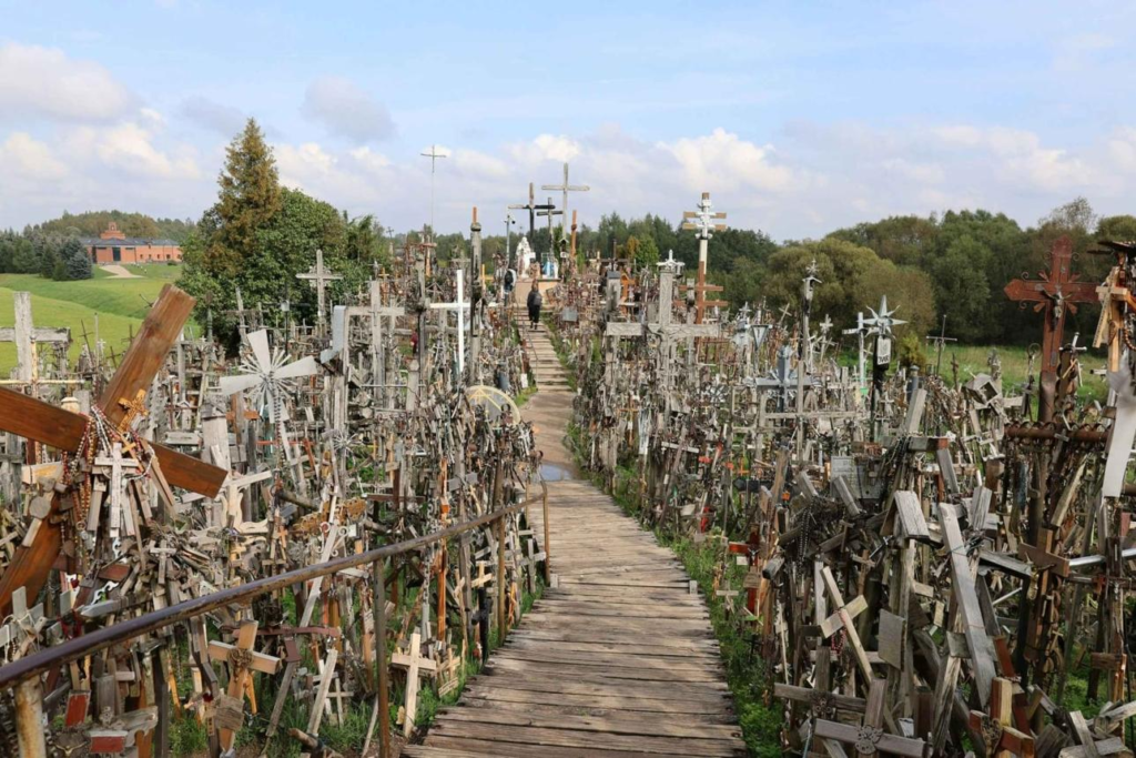 Hill of Crosses near Siauliai Lithuania with thousands of crosses.