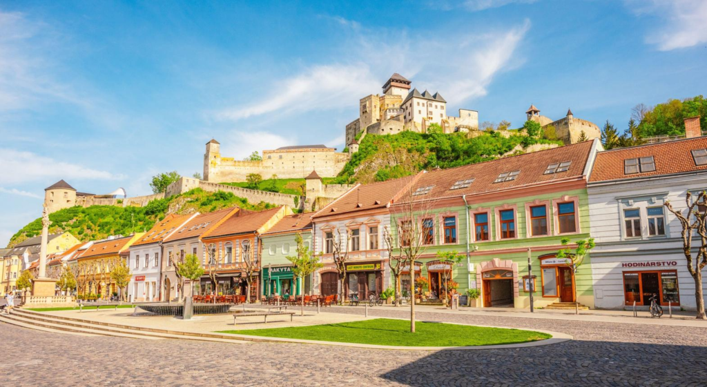 Historic streets and architecture in Trencin Slovakia.