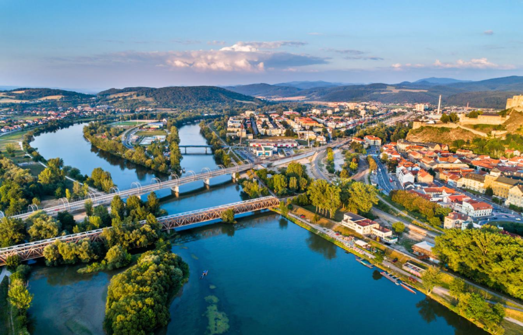 Vah River landscape near Trencin Slovakia.